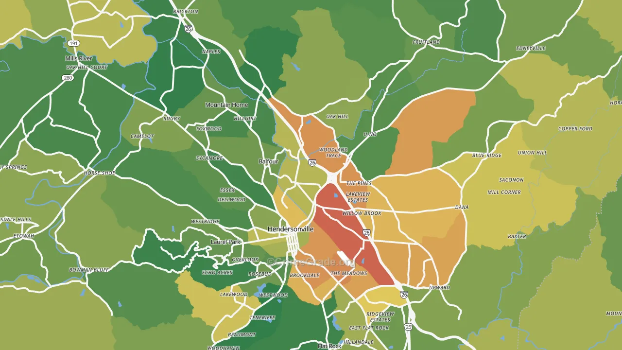 Hendersonville, NC Map of Burglary Rates