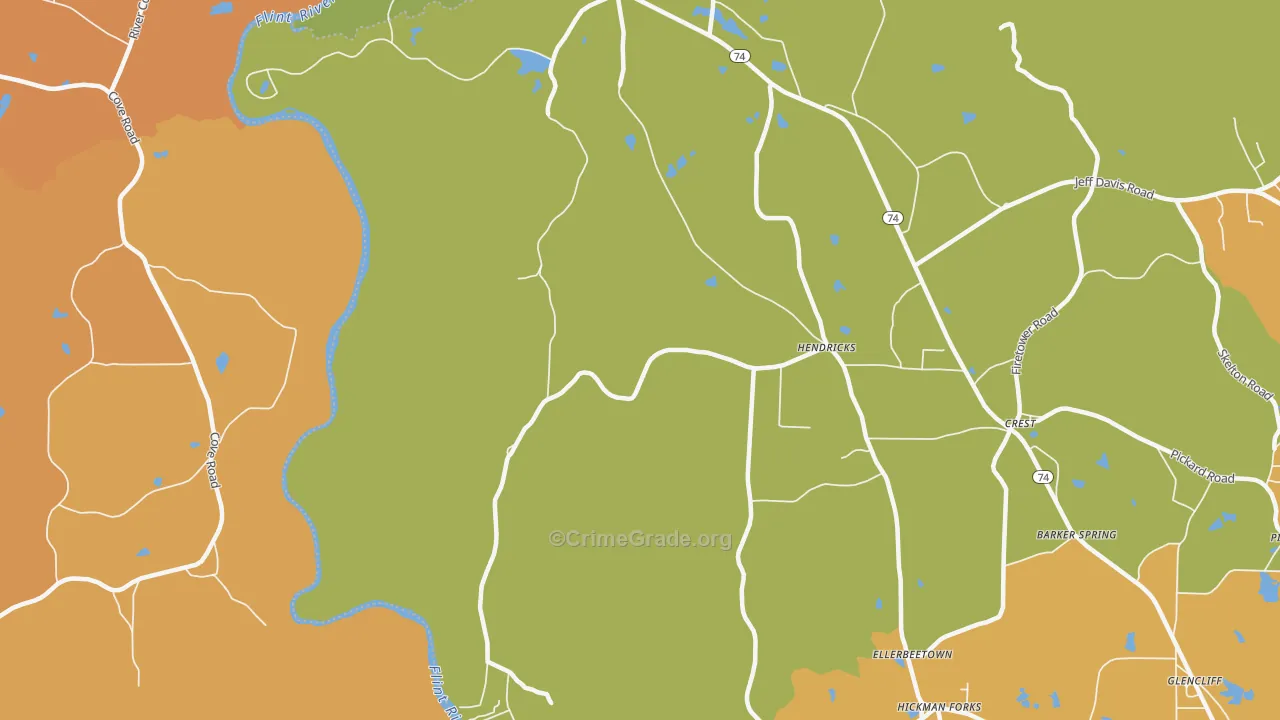 Hendricks, GA Map of Burglary Rates