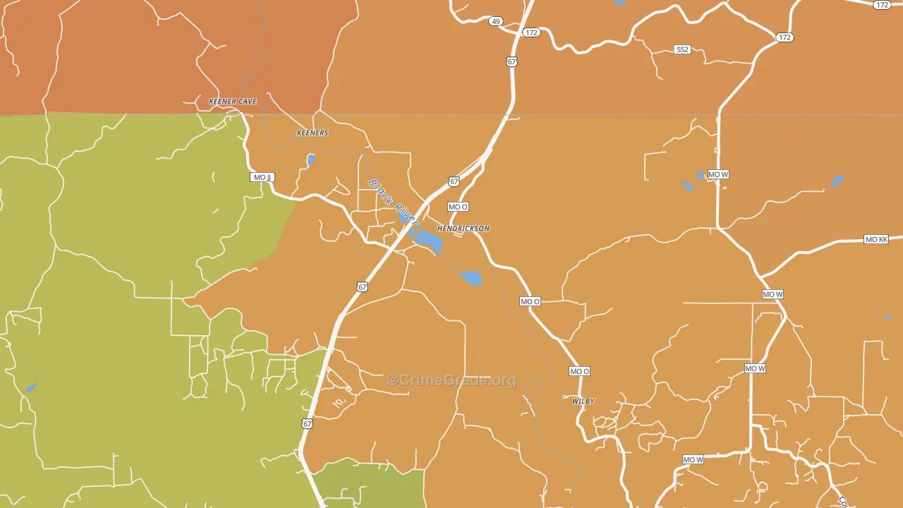 Hendrickson, MO Map of Burglary Rates