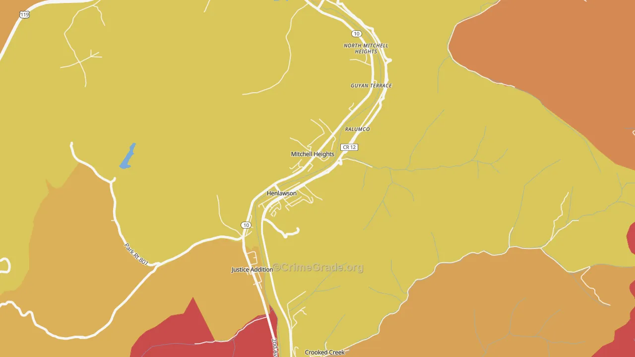 Henlawson, WV Map of Burglary Rates