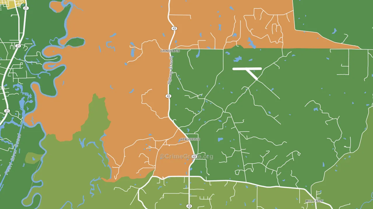 Henleyfield, MS Map of Burglary Rates