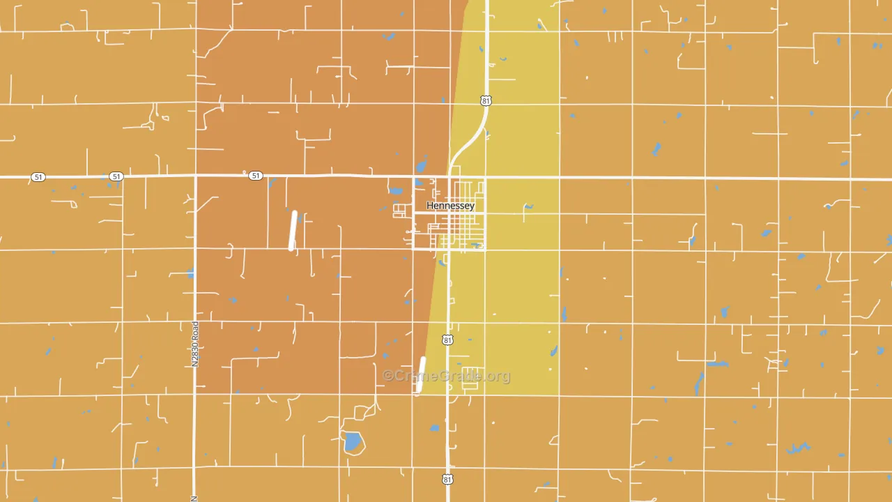 Hennessey, OK Map of Burglary Rates