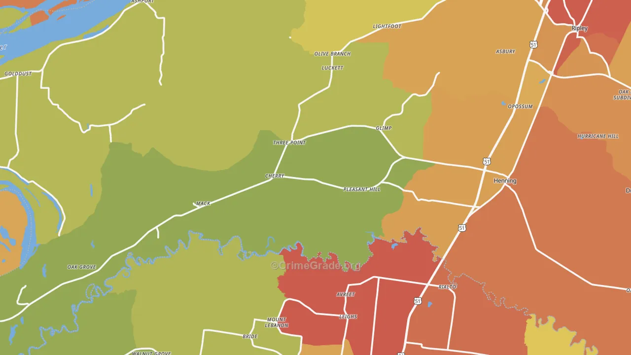 Henning, TN Map of Burglary Rates