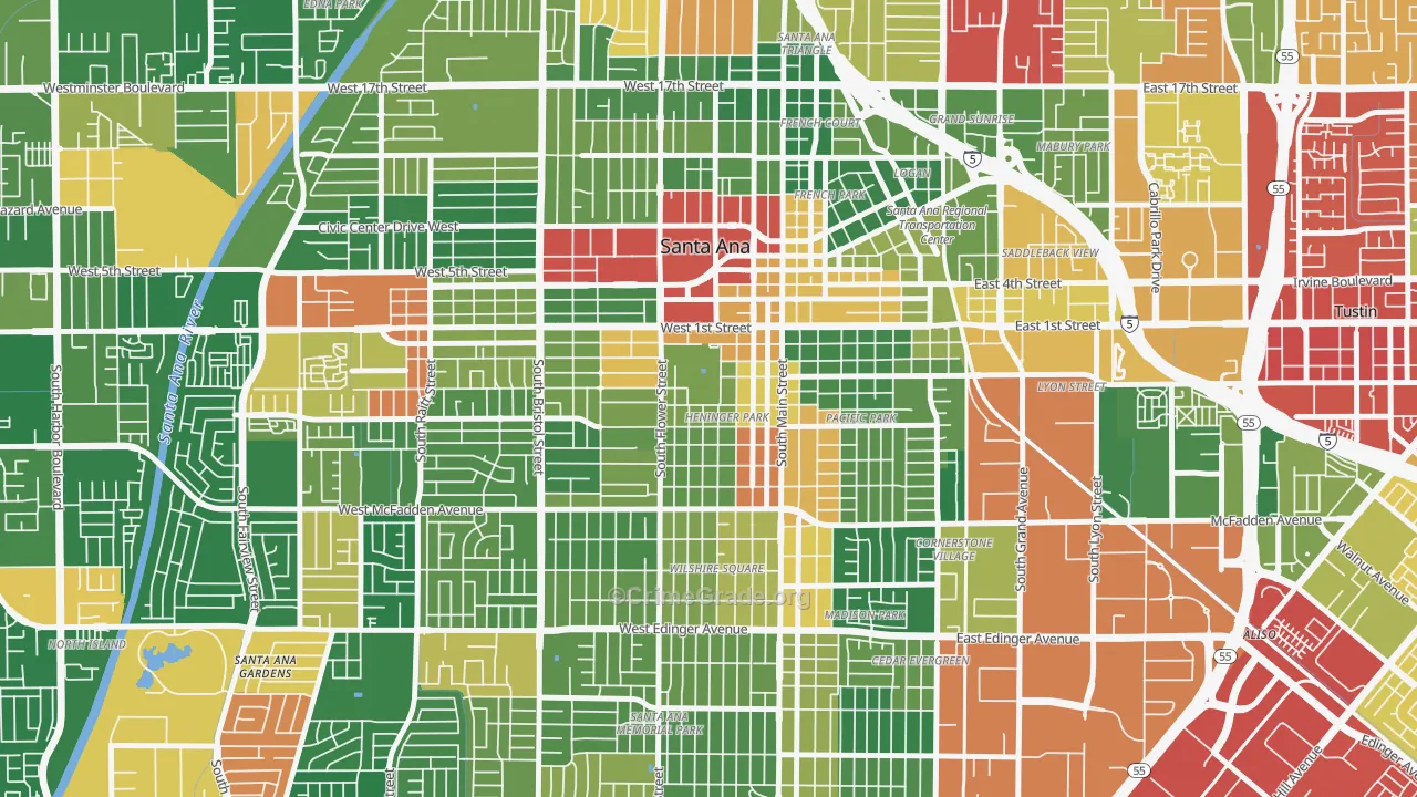 Henninger Park, Santa Ana, CA Map of Burglary Rates