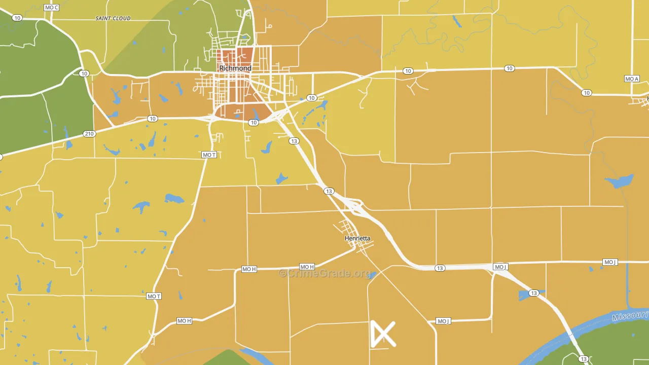 Henrietta, MO Map of Burglary Rates