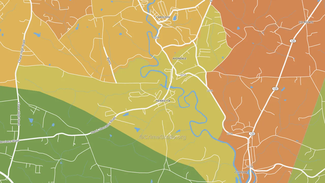 Henrietta, NC Map of Burglary Rates