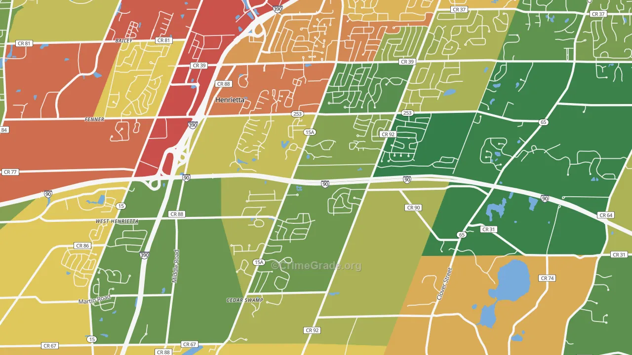 Henrietta, NY Map of Burglary Rates