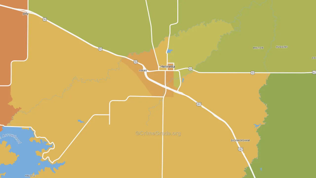 Henrietta, TX Map of Burglary Rates