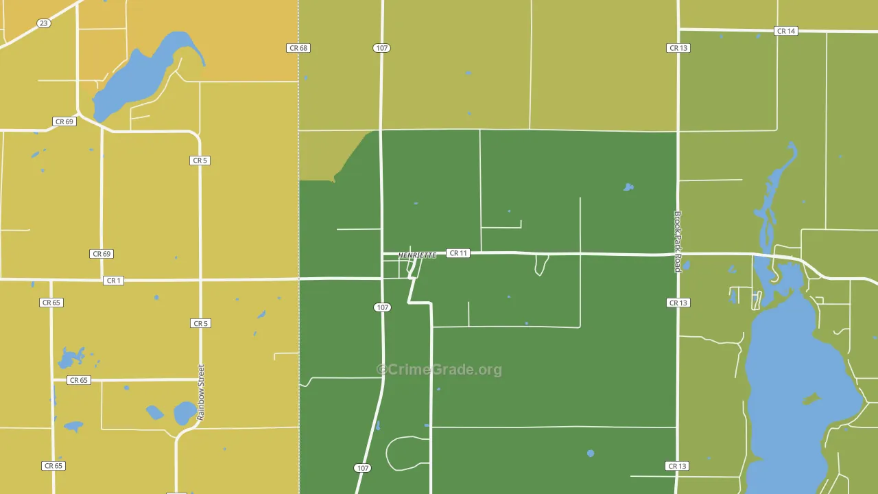Henriette, MN Map of Burglary Rates
