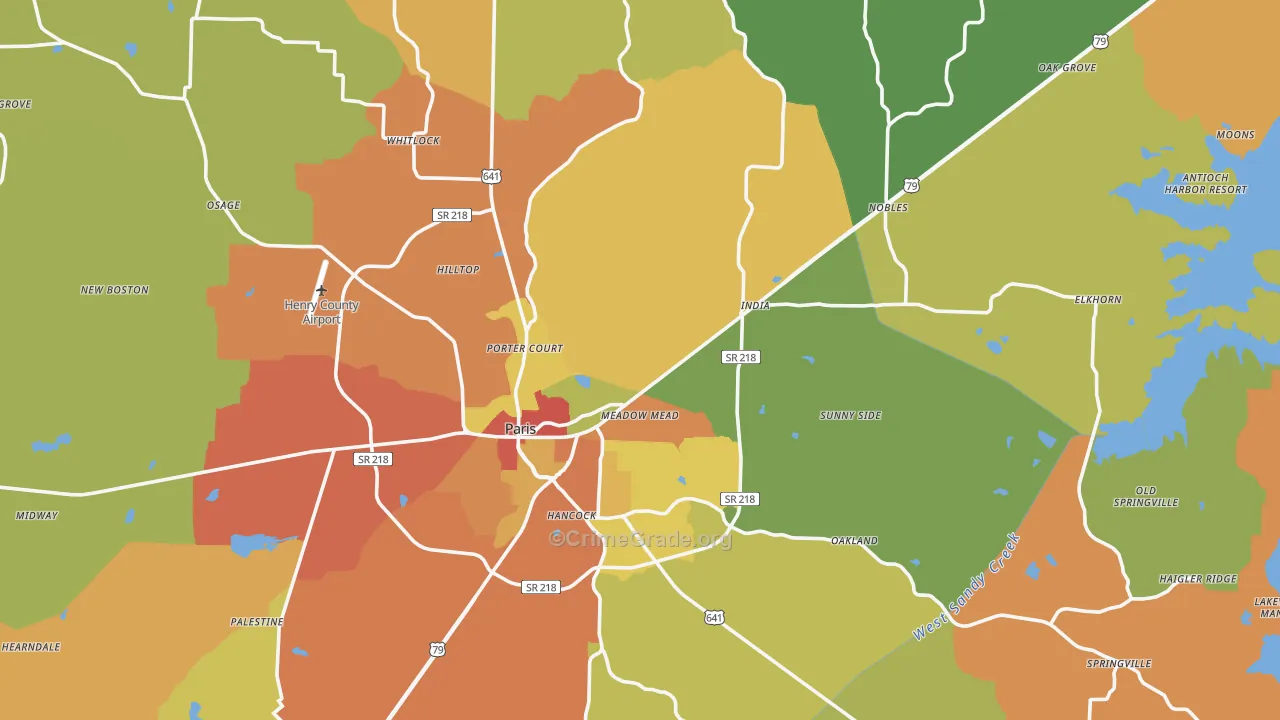 Henry County, TN Map of Burglary Rates