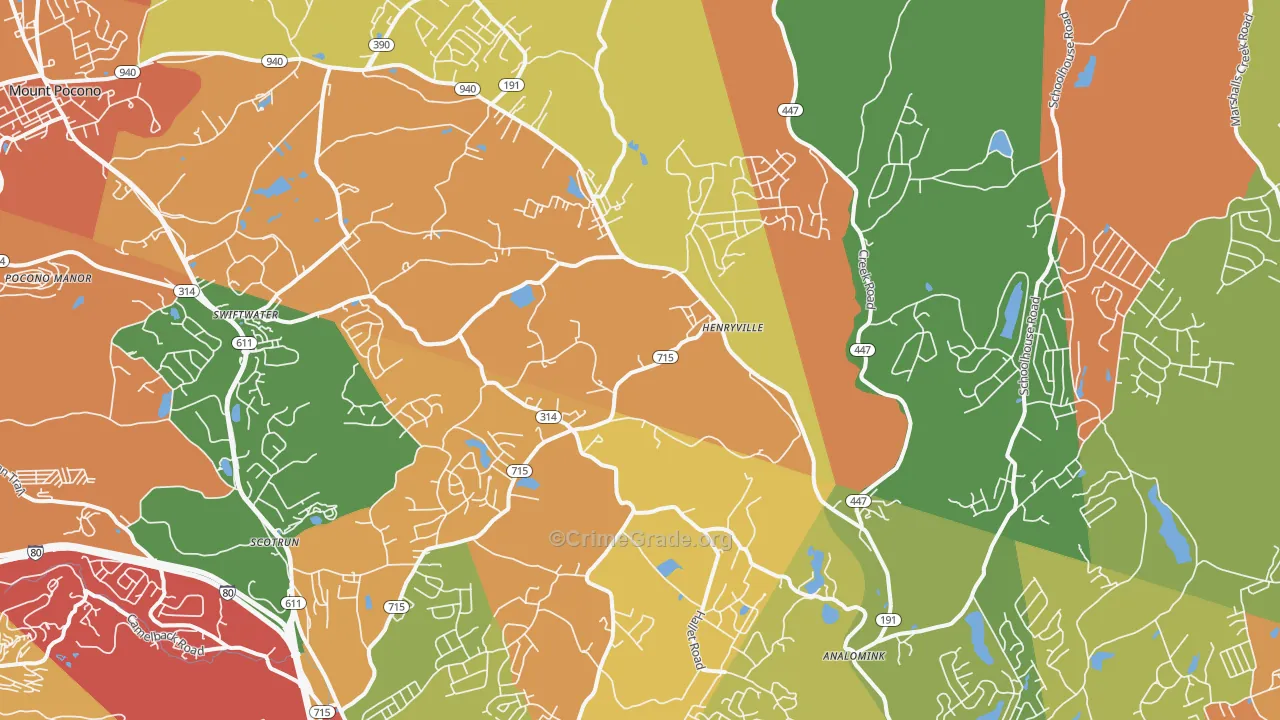 Henryville, PA Map of Burglary Rates
