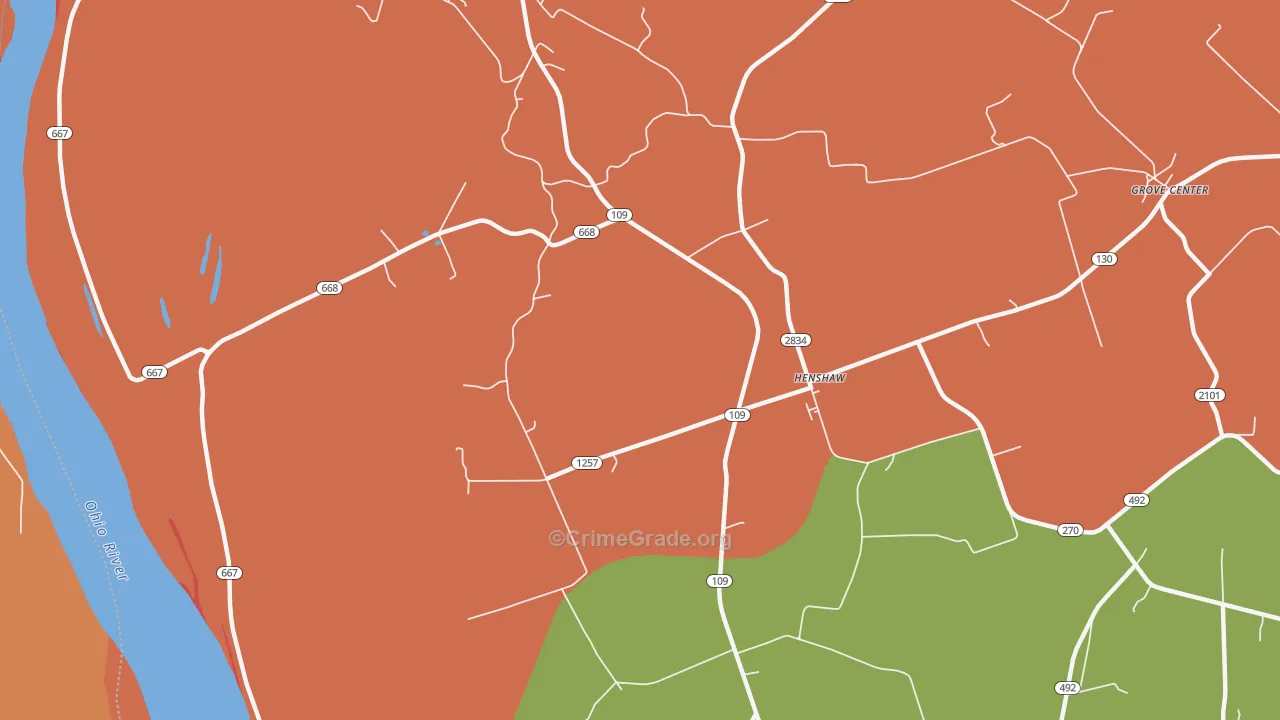 Henshaw, KY Map of Burglary Rates
