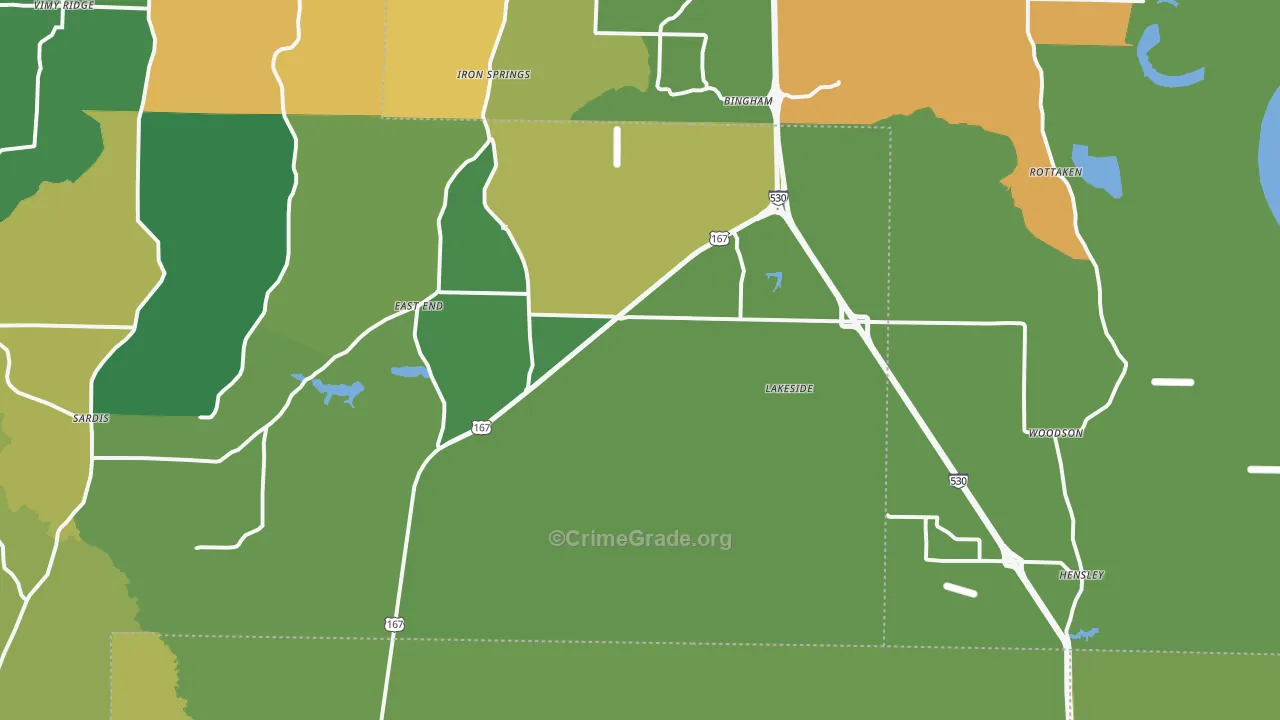 Hensley, AR Map of Burglary Rates