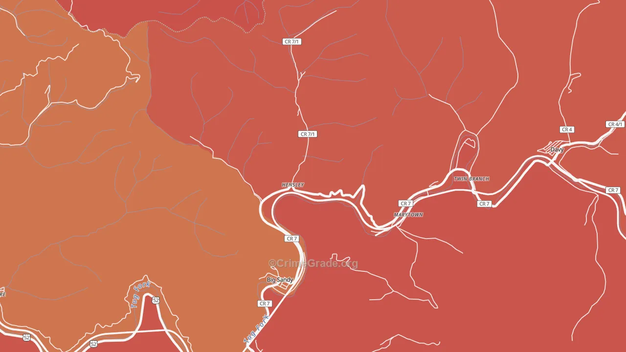 Hensley, WV Map of Burglary Rates