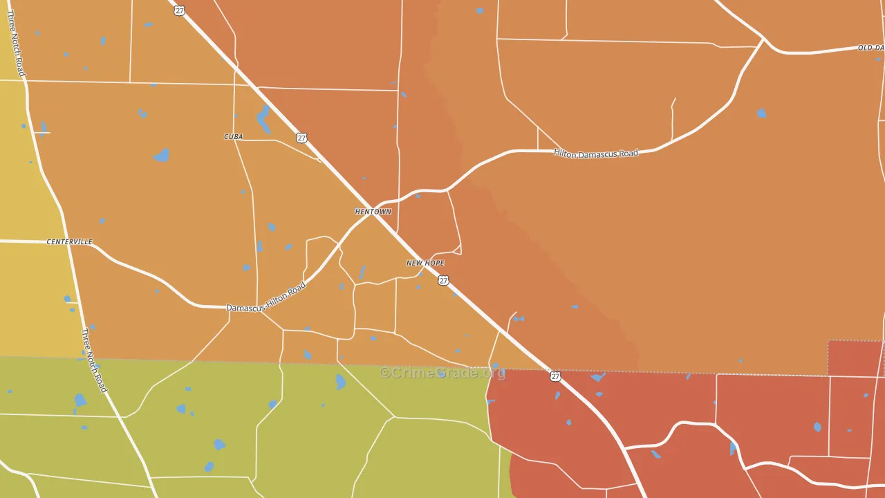 Hentown, GA Map of Burglary Rates