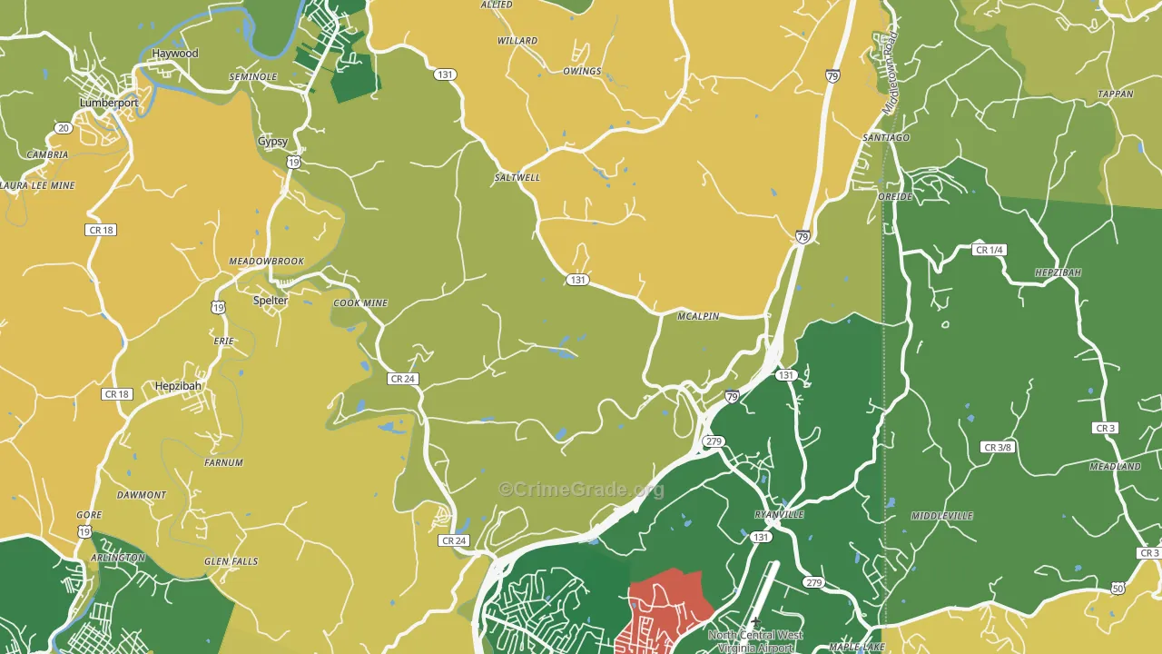 Hepzibah, WV Map of Burglary Rates