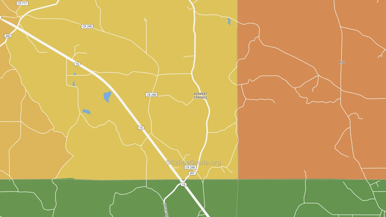 Herbert Springs, MS Map of Burglary Rates