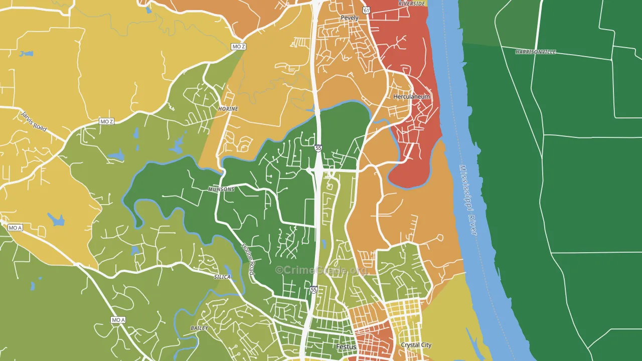 Herculaneum, MO Map of Burglary Rates