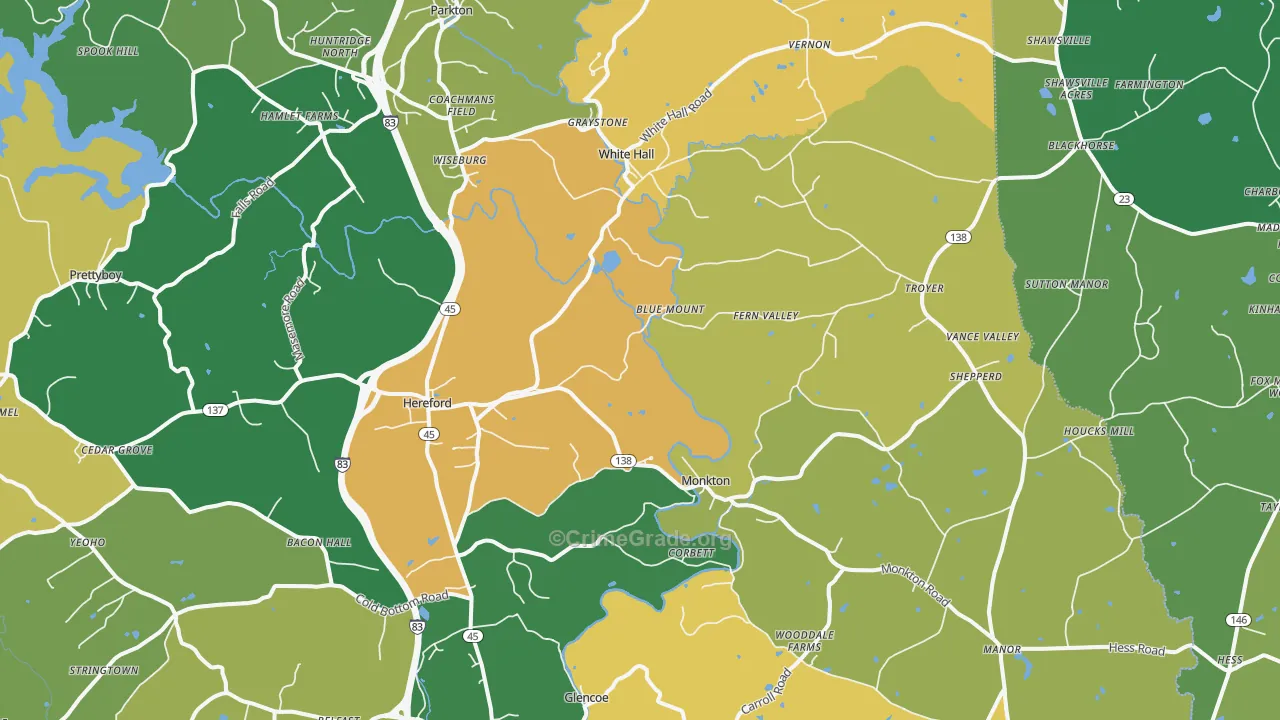 Hereford, MD Map of Burglary Rates
