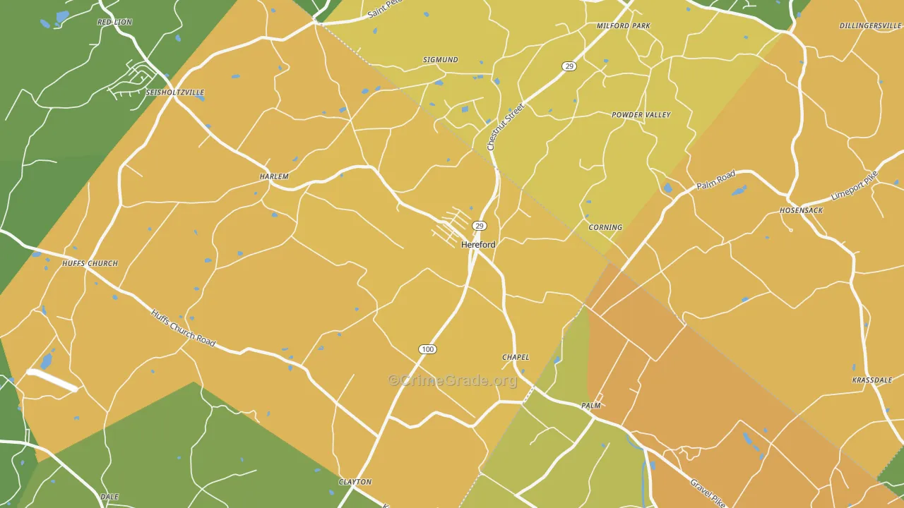 Hereford, PA Map of Burglary Rates