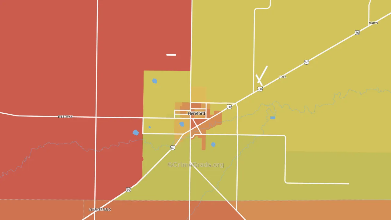 Hereford, TX Map of Burglary Rates