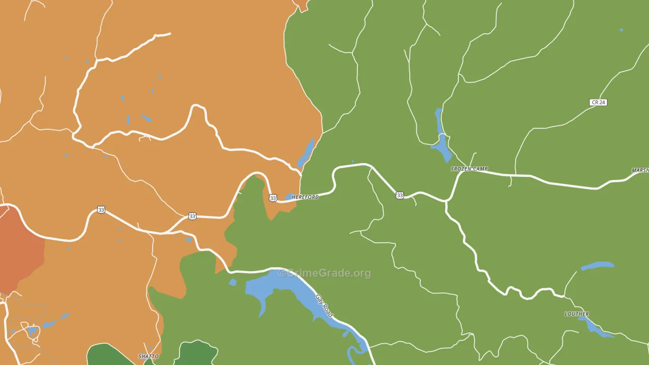 Hereford, WV Map of Burglary Rates