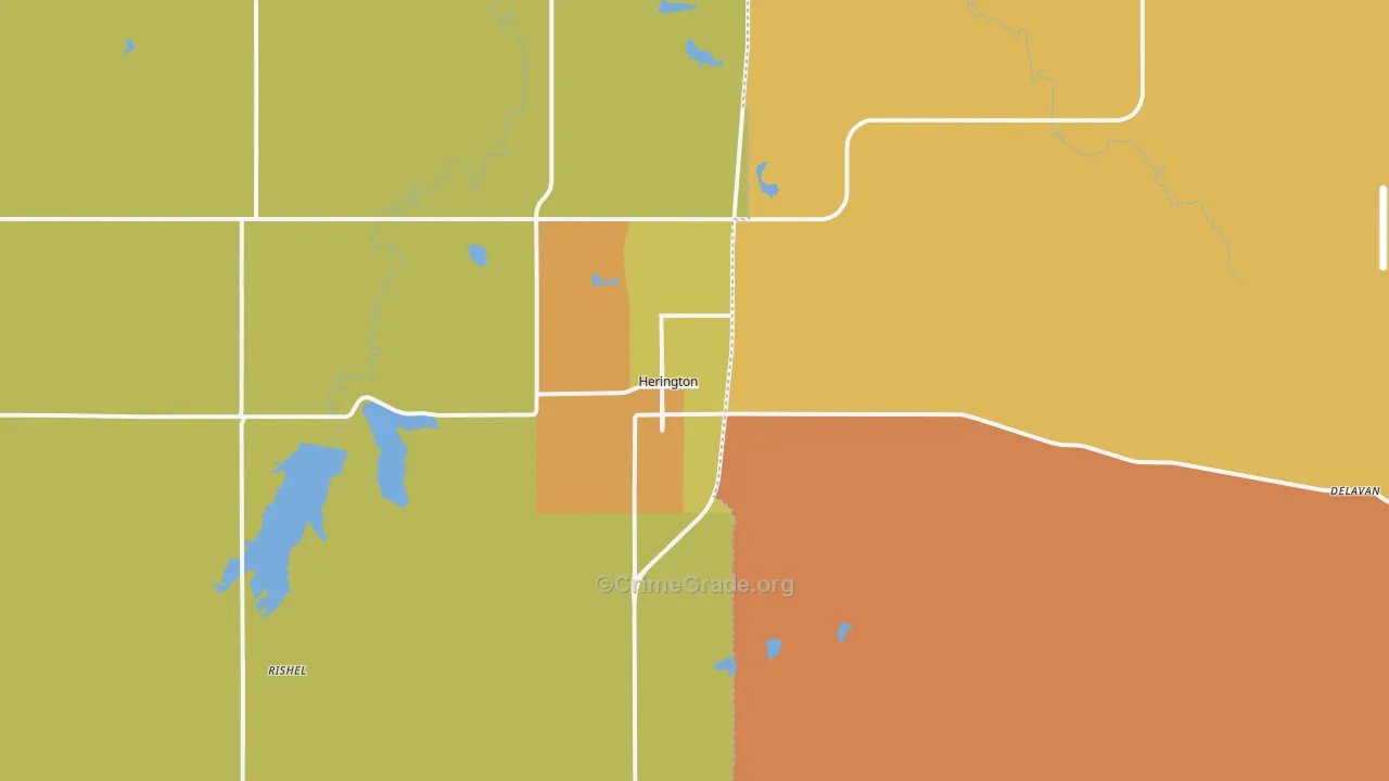 Herington, KS Map of Burglary Rates