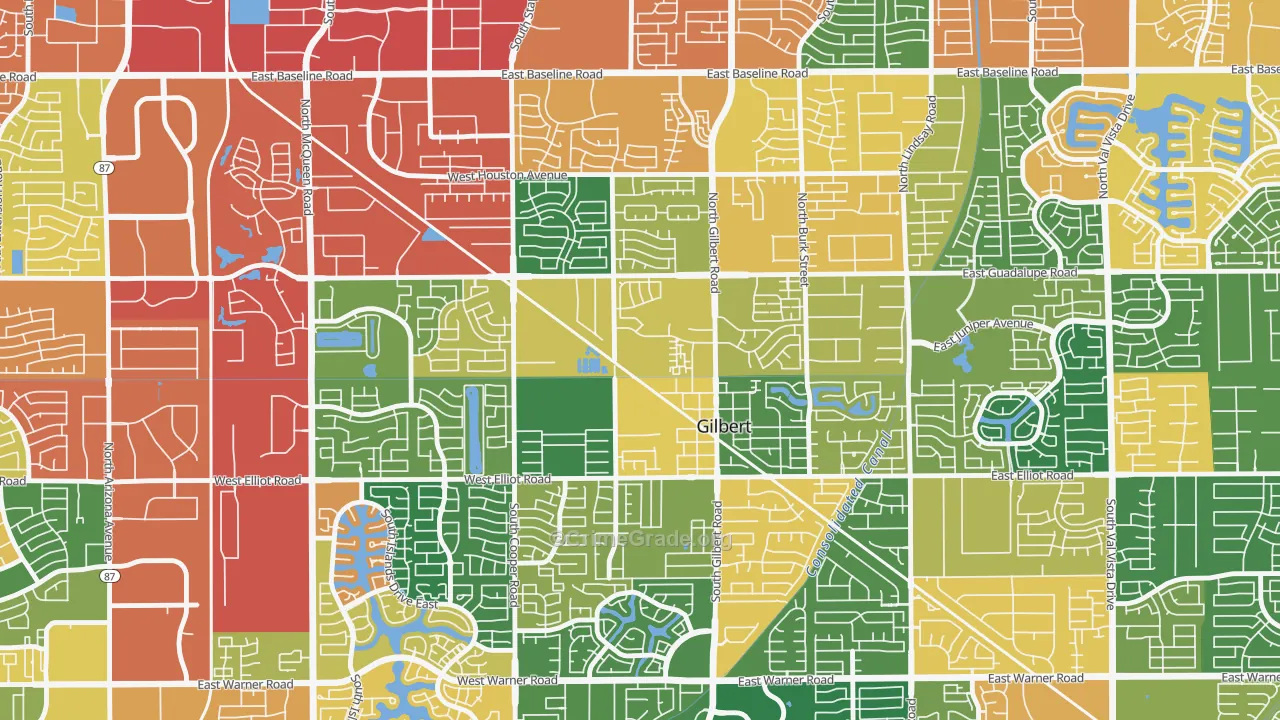 Heritage District, Gilbert, AZ Map of Burglary Rates
