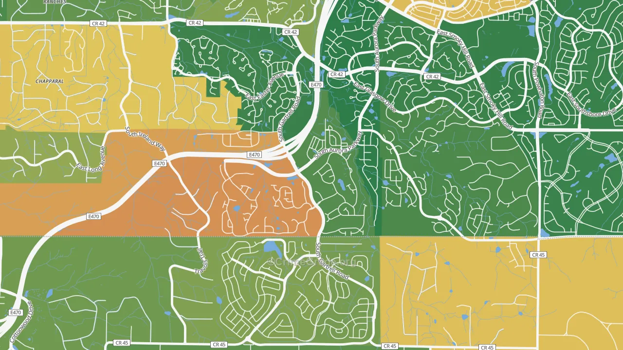 Heritage Eagle Bend, Aurora, CO Map of Burglary Rates