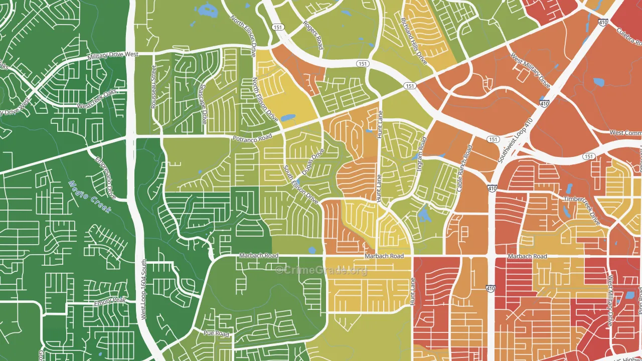 Heritage, San Antonio, TX Map of Burglary Rates