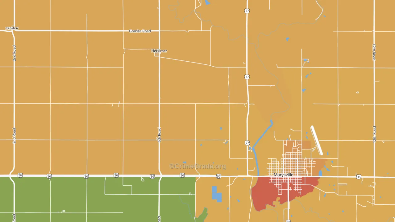 Herkimer, KS Map of Burglary Rates