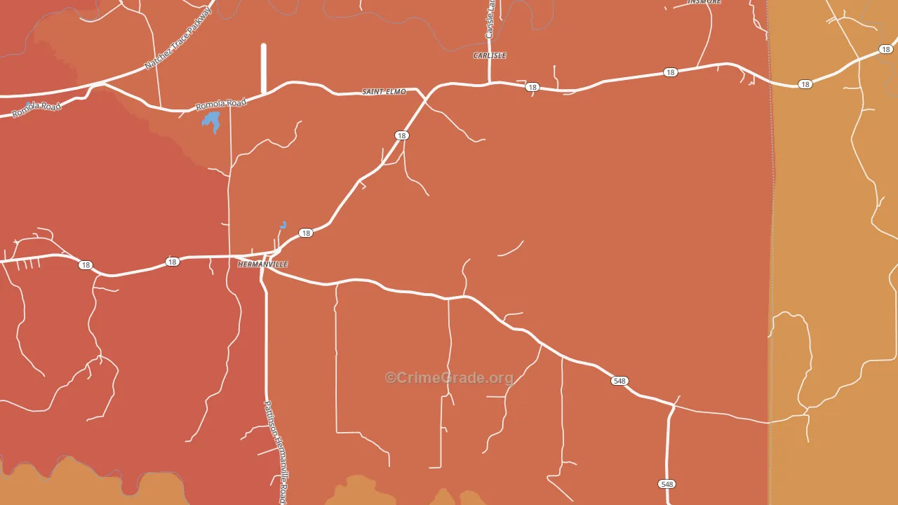 Hermanville, MS Map of Burglary Rates