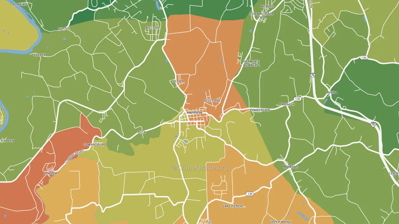 Herminie, PA Map of Burglary Rates