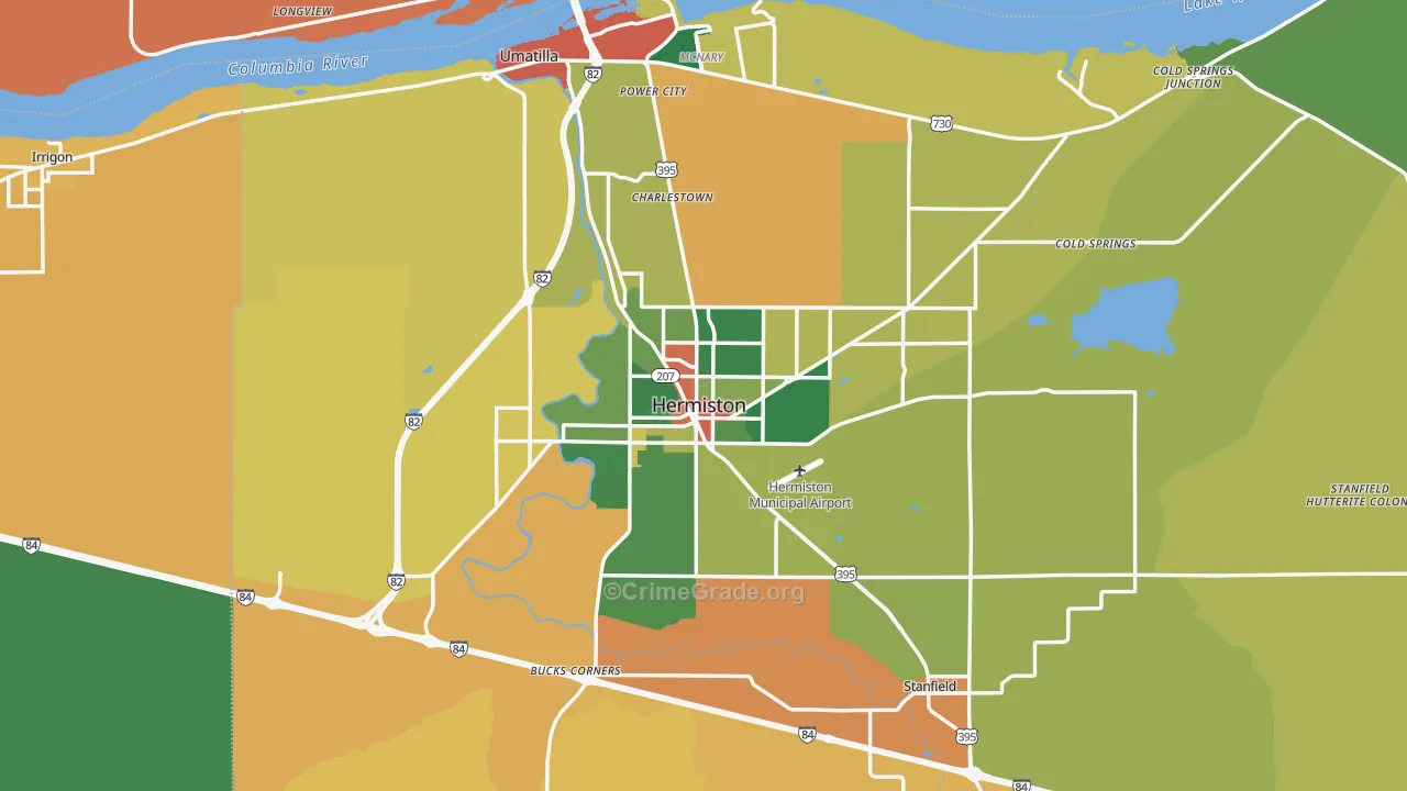 Hermiston, OR Map of Burglary Rates