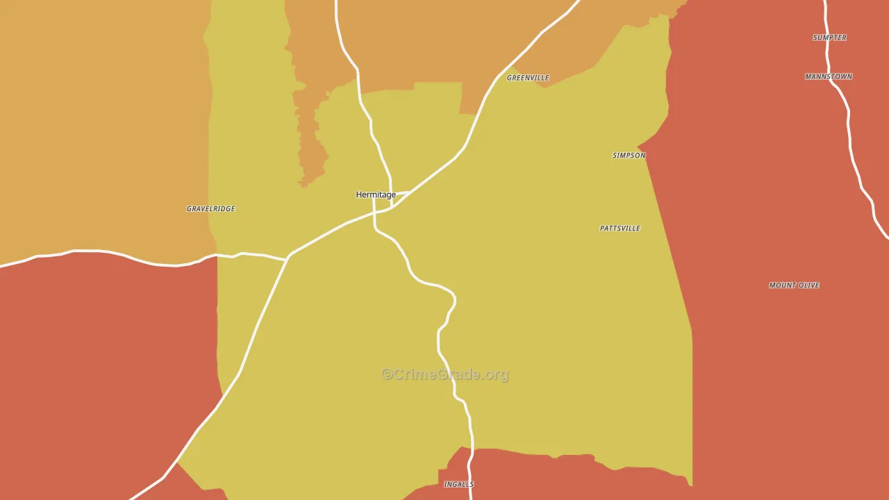 Hermitage, AR Map of Burglary Rates