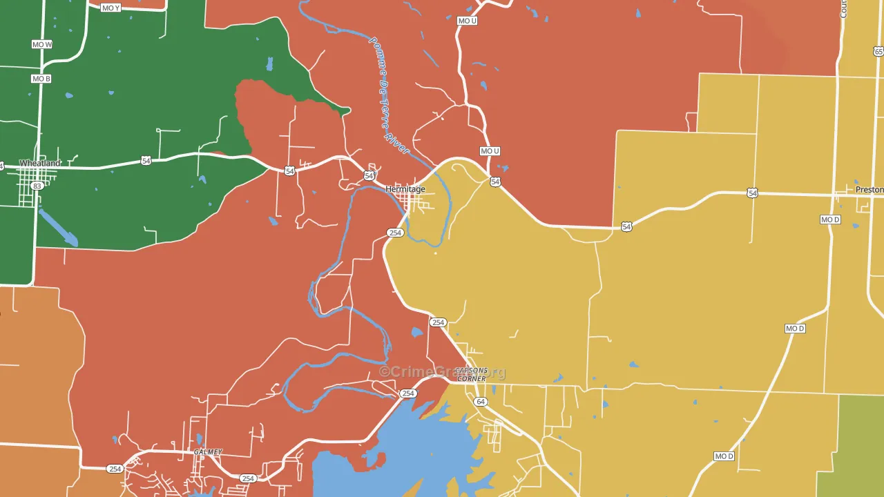 Hermitage, MO Map of Burglary Rates