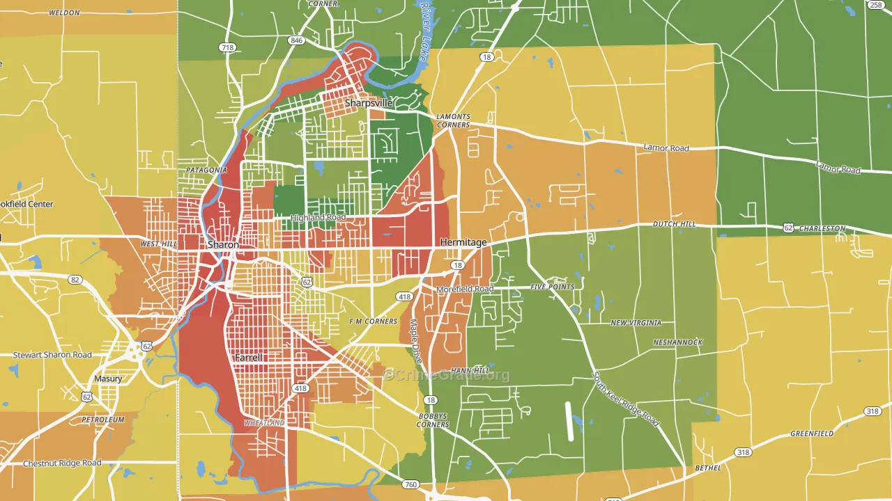 Hermitage, PA Map of Burglary Rates