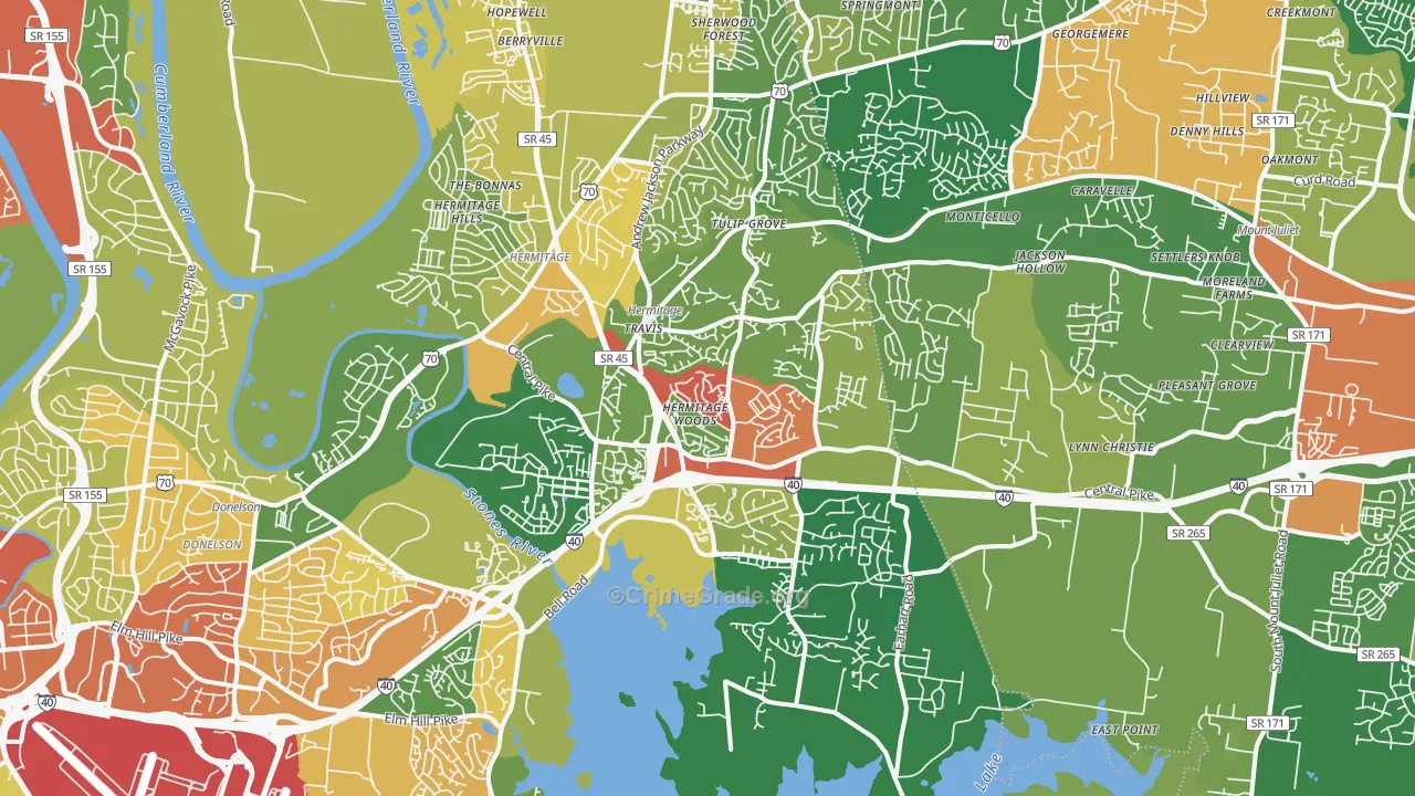 Hermitage, TN Map of Burglary Rates