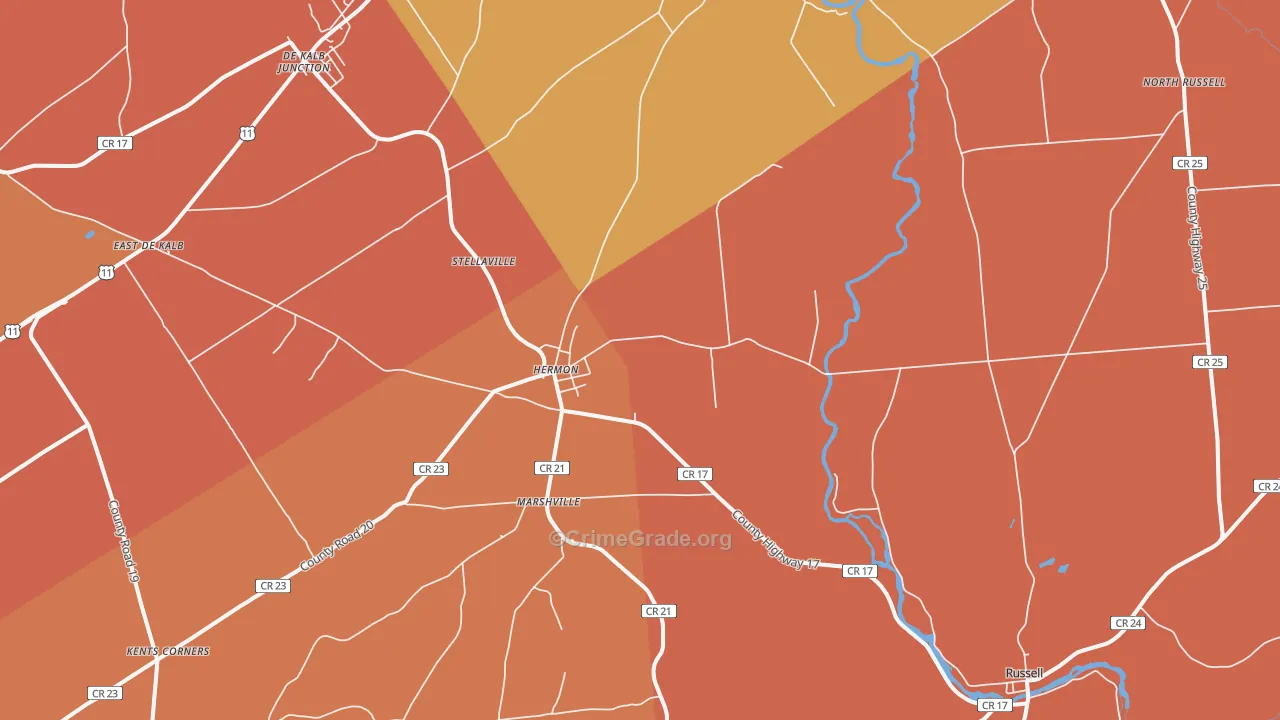 Hermon, NY Map of Burglary Rates
