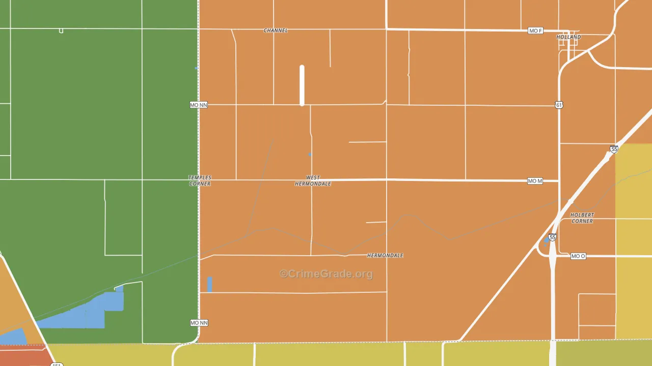 Hermondale, MO Map of Burglary Rates
