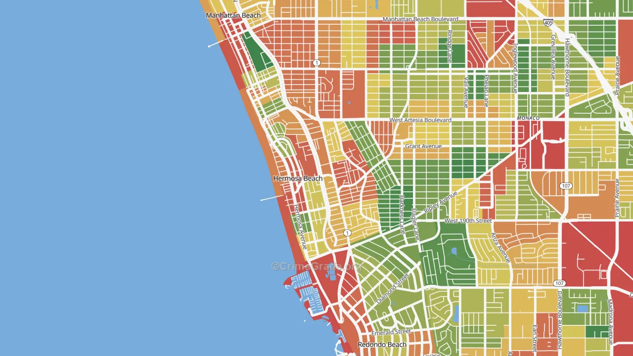 Hermosa Beach, CA Map of Burglary Rates