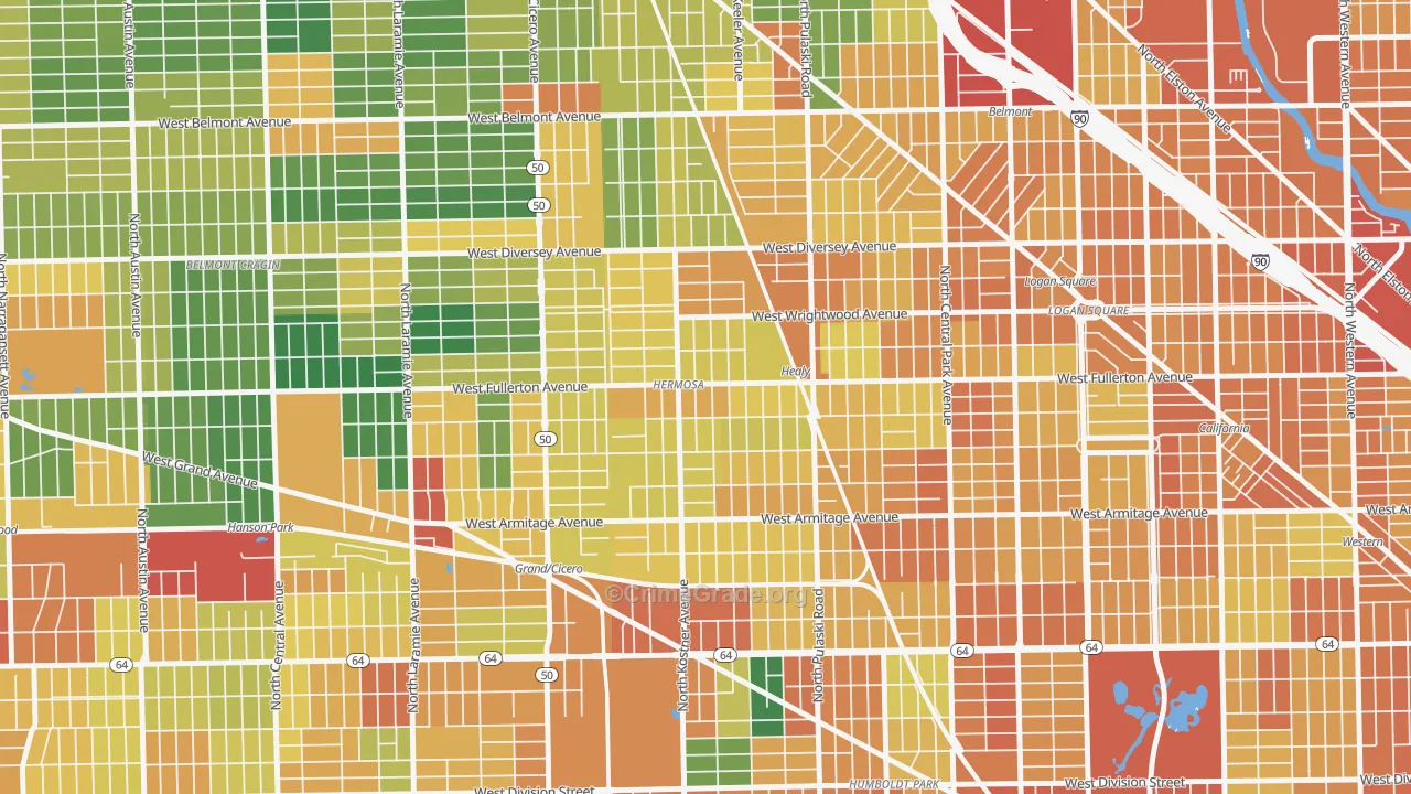 Hermosa, Chicago, IL Map of Burglary Rates