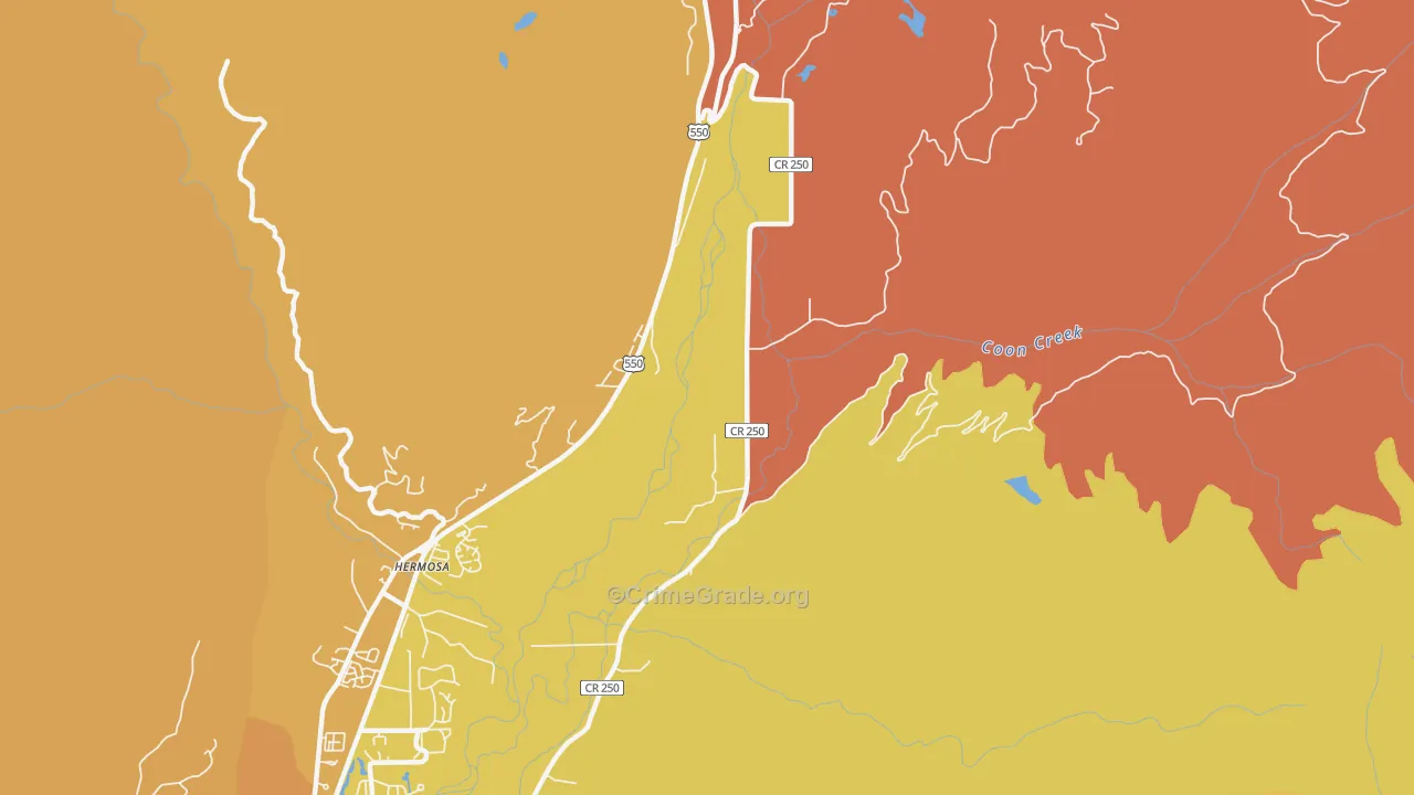 Hermosa, CO Map of Burglary Rates