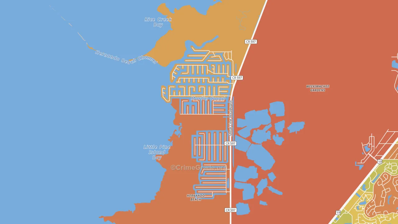 Hernando Beach, FL Map of Burglary Rates