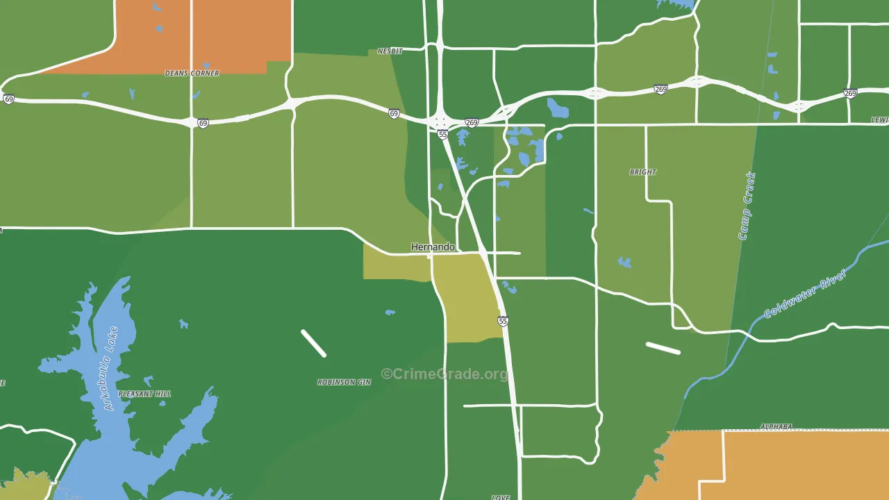 Hernando, MS Map of Burglary Rates