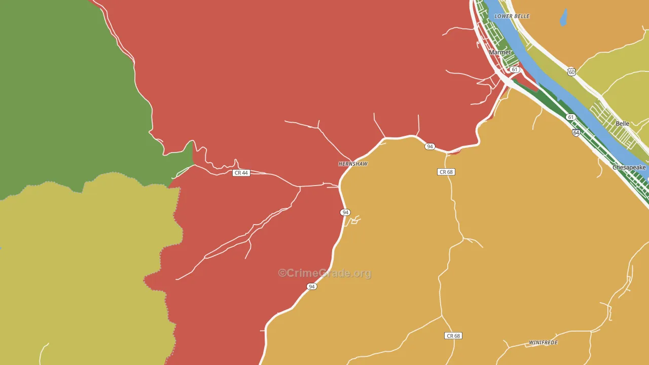 Hernshaw, WV Map of Burglary Rates
