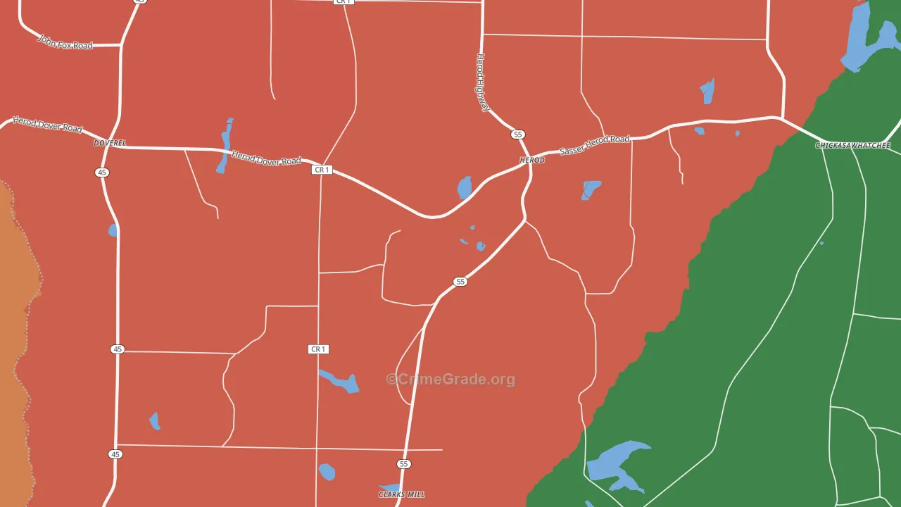 Herod, GA Map of Burglary Rates