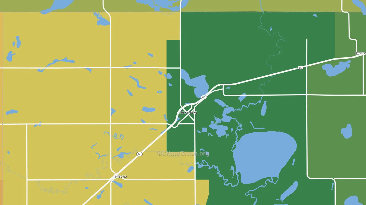 Heron Lake, MN Map of Burglary Rates