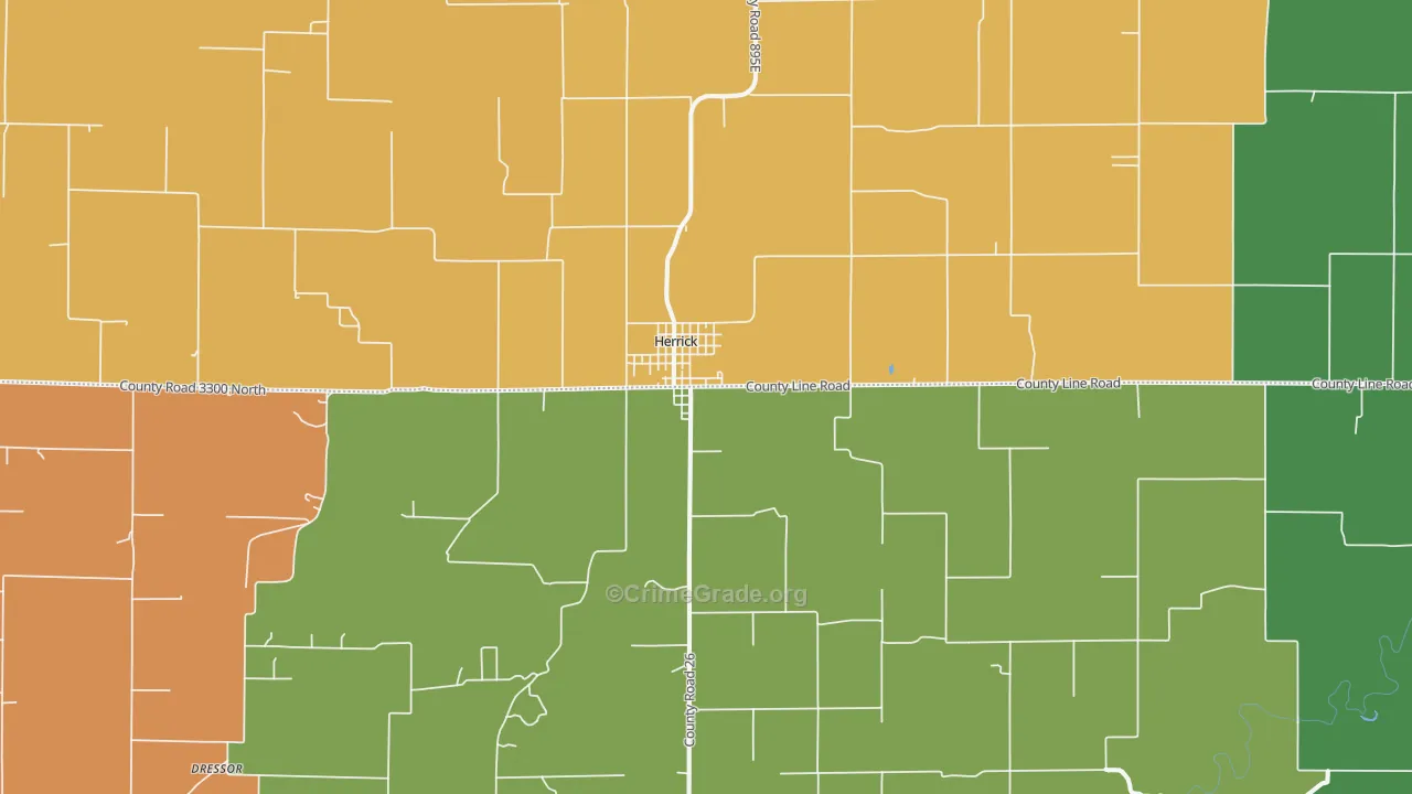 Herrick, IL Map of Burglary Rates