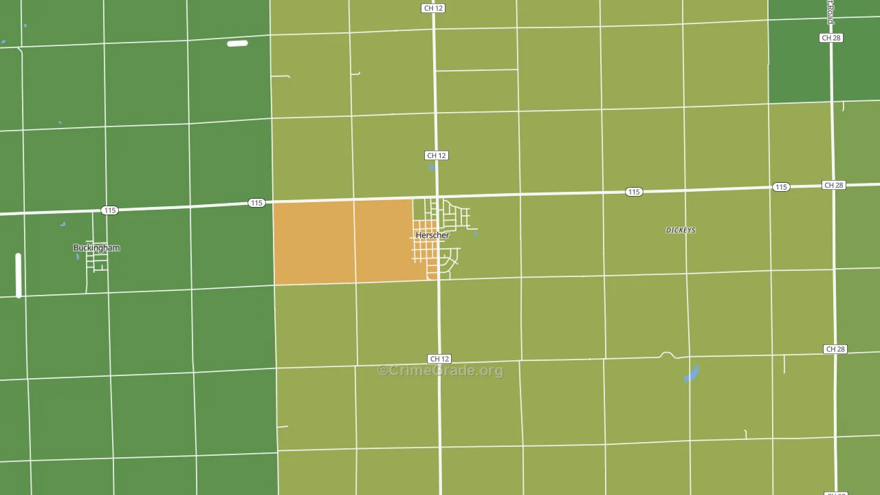 Herscher, IL Map of Burglary Rates